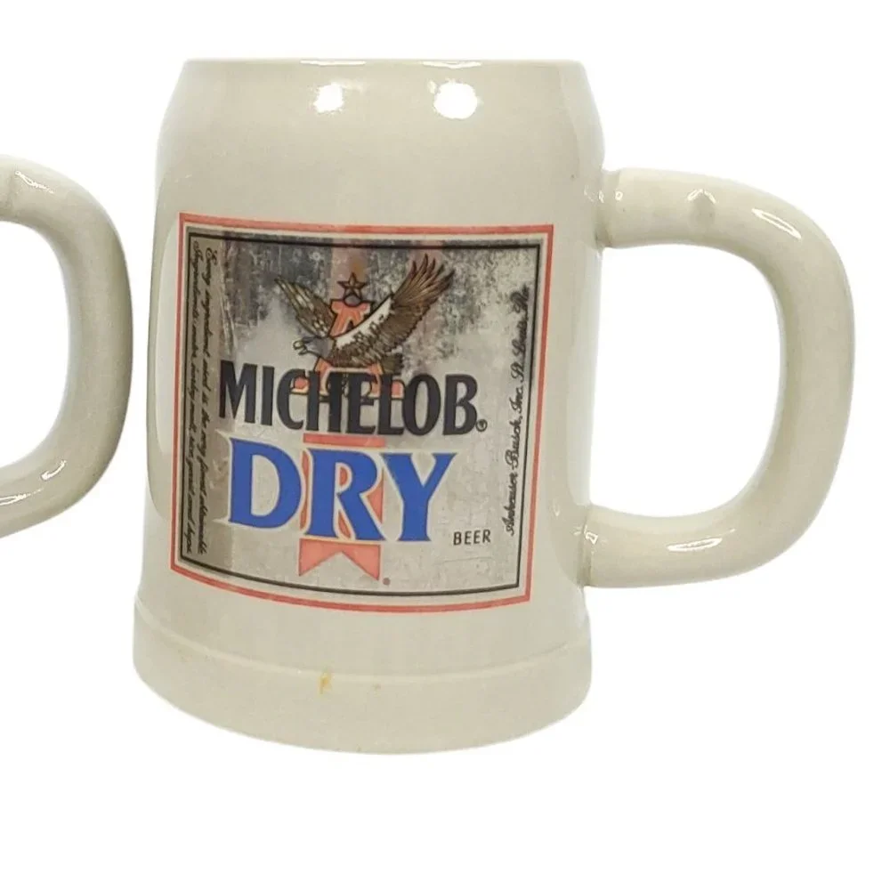 Michelob Dry Beer Mug Stein Glazed Ceramic Gray Lot Of 2 West Germany